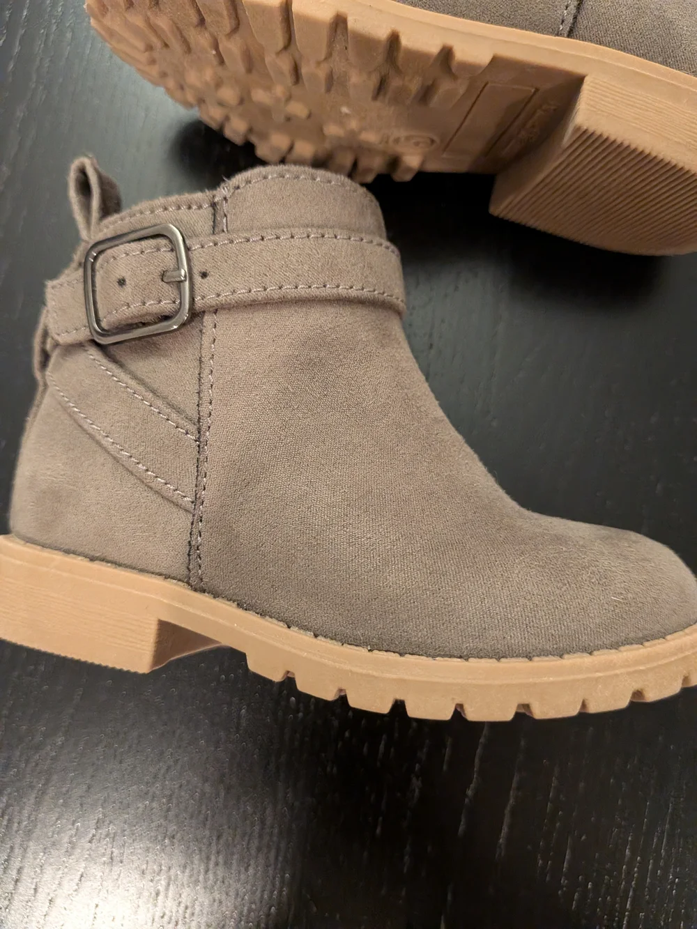 Kids Taupe Suede Ankle Boots with Buckle